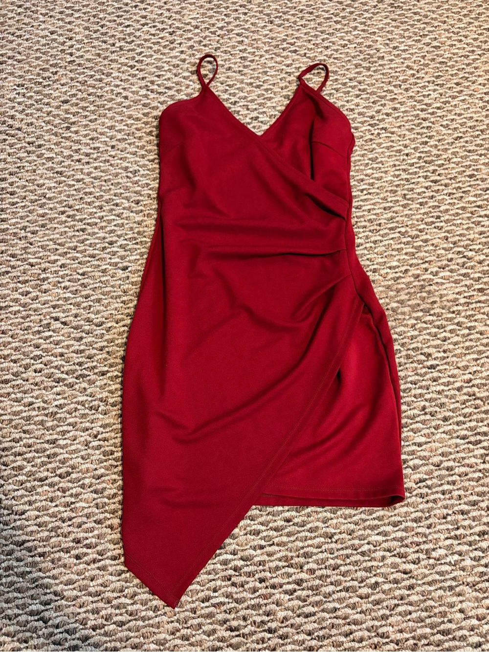 Red Asymmetric Slip Dress with Spaghetti Straps